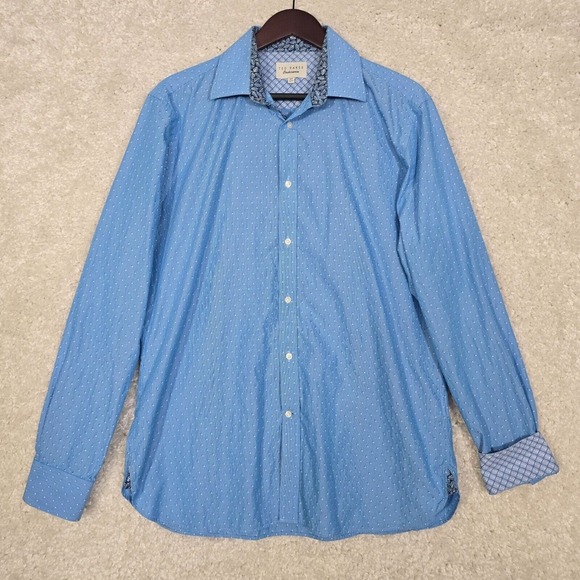 Ted Baker Endurance Shirt Mens 16.5 Blue Button Up Long Sleeve Textured Office - Picture 1 of 13